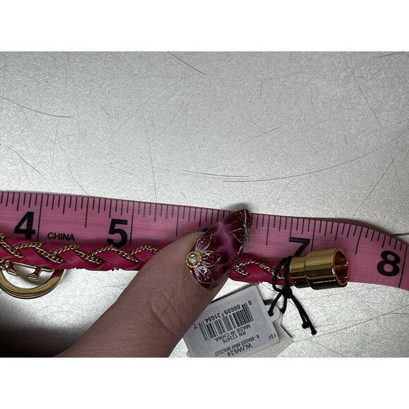 New! Juicy Couture Pink Leather & Gold Tone Chain Braided Bracelet 7.5in - Picture 4 of 4